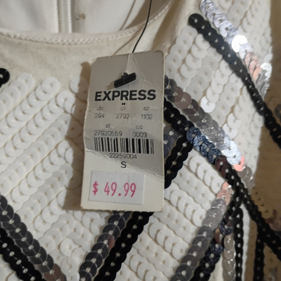 Express White and Black Asymmetrical Sequin Dress - Picture 2 of 3